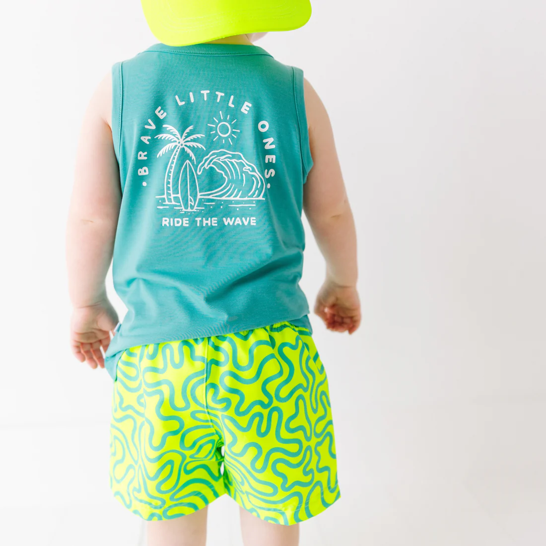 Neon Yellow Squiggles Swim Trunks