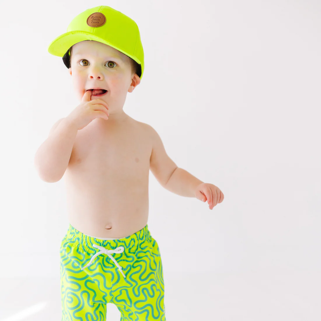 Neon Yellow Squiggles Swim Trunks